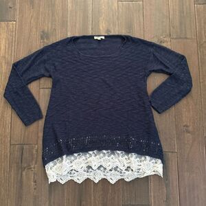 KORI America Coastal Grandmother Nautical Feminine Cozy Navy Sweater S